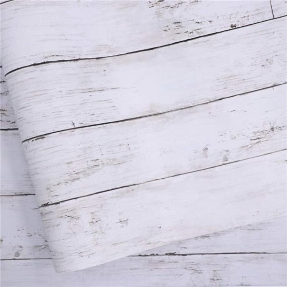 White Gray Wood Paper 17.71 in X 118 in Self-Adhesive Removable Wallpaper